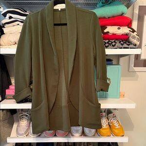 Relaxed Open-Front Olive Blazer Jacket - Women's